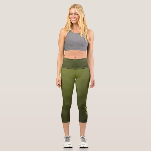 Army Green Oliven geometric mesh muster Monogram Capri Leggings (Vorderseite)