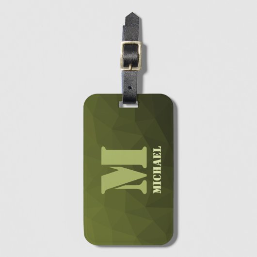 Army Green Oliven geometric mesh muster Monogram Gepäckanhänger (Vorderseite Vertikal)