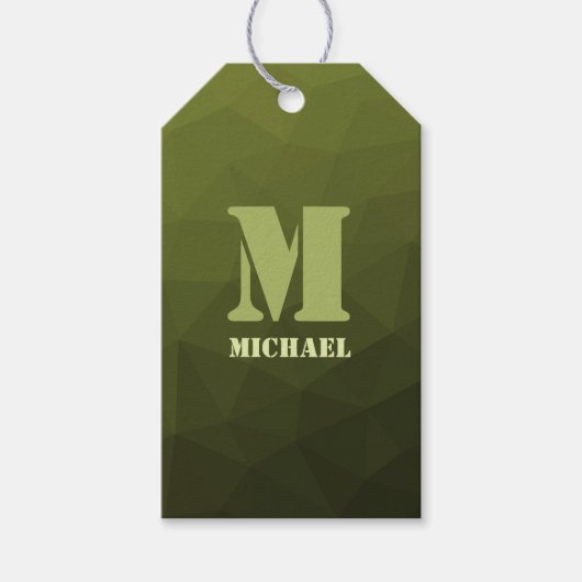Army Green Oliven geometric mesh muster Monogram Geschenkanhänger (Vorderseite)