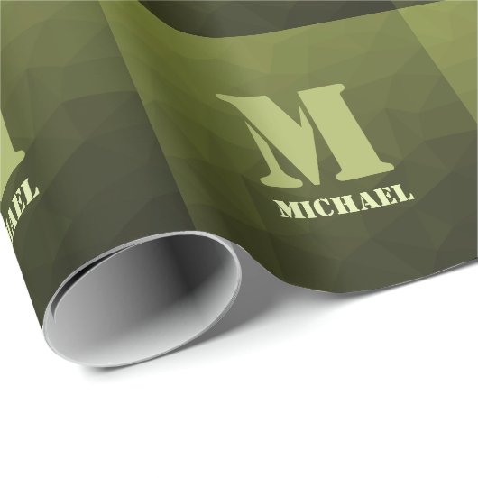 Army Green Oliven geometric mesh muster Monogram Geschenkpapier (Rolleneckpunkt)