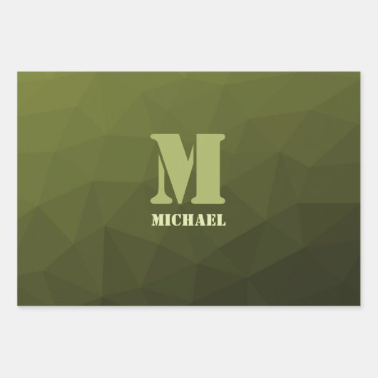 Army Green Oliven geometric mesh muster Monogram Geschenkpapier Set (Vorderseite 2)