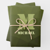 Army Green Oliven geometric mesh muster Monogram Geschenkpapier Set (Beispiel)