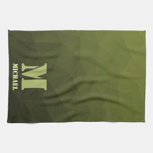 Army Green Oliven geometric mesh muster Monogram Geschirrtuch (Horizontal)