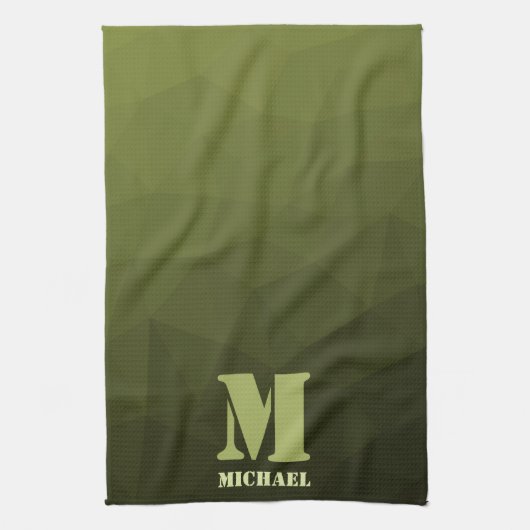 Army Green Oliven geometric mesh muster Monogram Geschirrtuch (Vertikal)