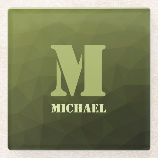 Army Green Oliven geometric mesh muster Monogram Glasuntersetzer (Vorderseite)
