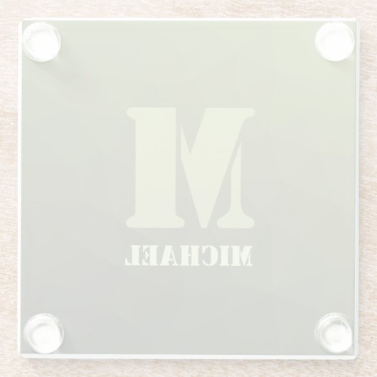 Army Green Oliven geometric mesh muster Monogram Glasuntersetzer (Rückseite)