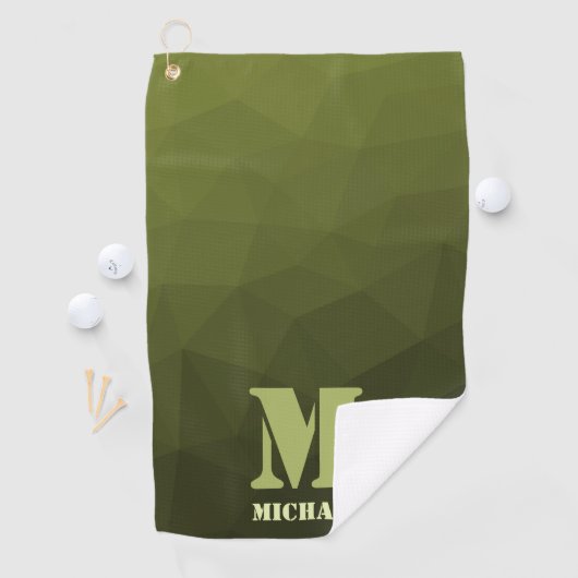 Army Green Oliven geometric mesh muster Monogram Golfhandtuch (Insitu)
