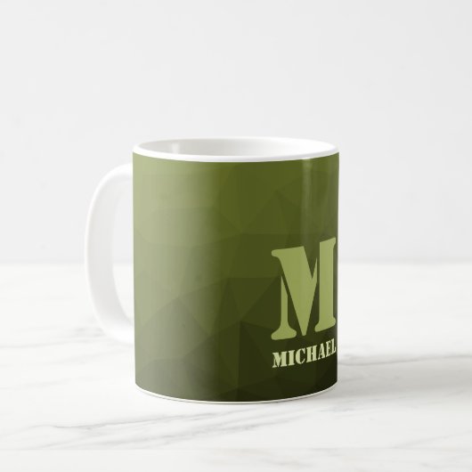 Army Green Oliven geometric mesh muster Monogram Kaffeetasse (Vorderseite Links)