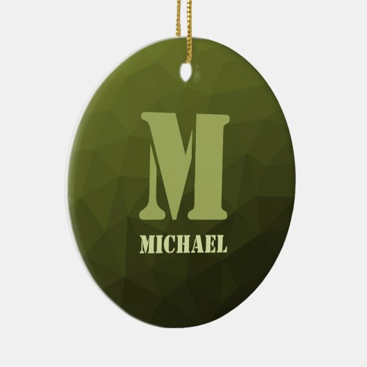 Army Green Oliven geometric mesh muster Monogram Keramik Ornament (Rechts)