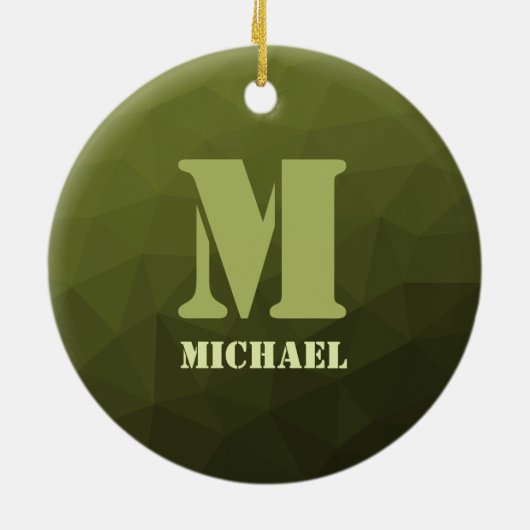 Army Green Oliven geometric mesh muster Monogram Keramik Ornament (Hinten)