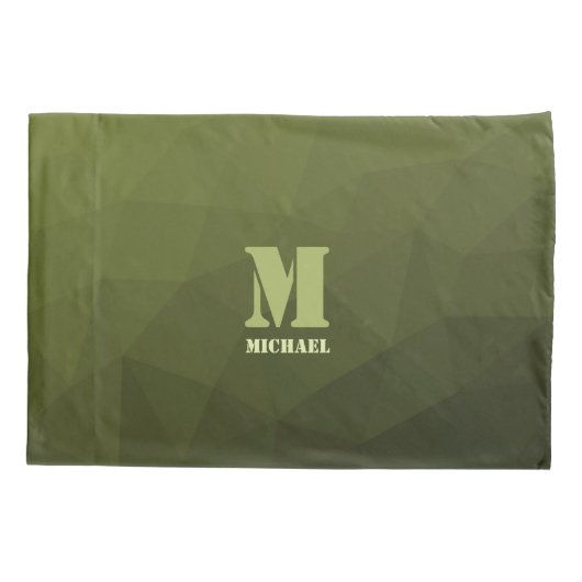 Army Green Oliven geometric mesh muster Monogram Kissenbezug (Rückseite)