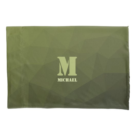 Army Green Oliven geometric mesh muster Monogram Kissenbezug (Vorderseite)