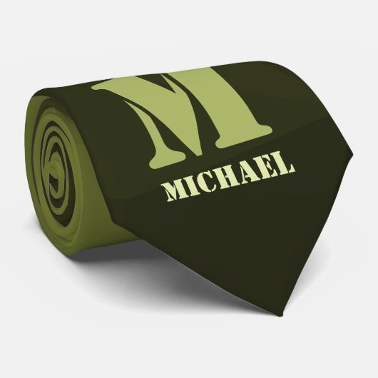 Army Green Oliven geometric mesh muster Monogram Krawatte (Gerollt)