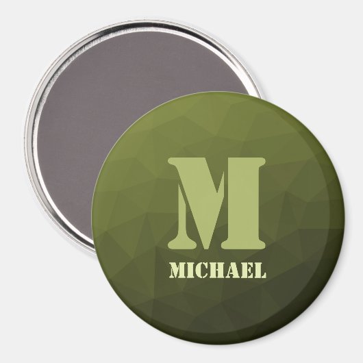 Army Green Oliven geometric mesh muster Monogram Magnet (Vorderseite/Rückseite)