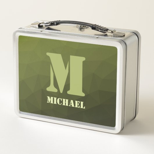 Army Green Oliven geometric mesh muster Monogram Metall Brotdose (Rückseite)