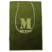 Army Green Oliven geometric mesh muster Monogram Mittlere Geschenktüte (Vorderseite)