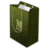 Army Green Oliven geometric mesh muster Monogram Mittlere Geschenktüte (Rückseite Schrägansicht)