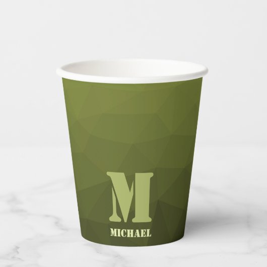 Army Green Oliven geometric mesh muster Monogram Pappbecher (Vorderseite)