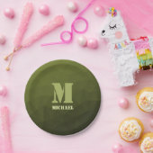 Army Green Oliven geometric mesh muster Monogram Pappteller (Party)