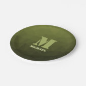 Army Green Oliven geometric mesh muster Monogram Pappteller (Schrägansicht)