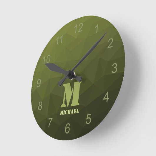 Army Green Oliven geometric mesh muster Monogram Runde Wanduhr (Winkel)