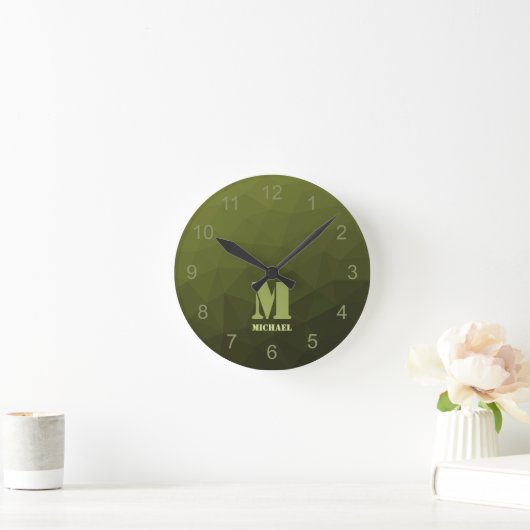 Army Green Oliven geometric mesh muster Monogram Runde Wanduhr (Zuhause)
