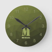 Army Green Oliven geometric mesh muster Monogram Runde Wanduhr (Vorderseite)