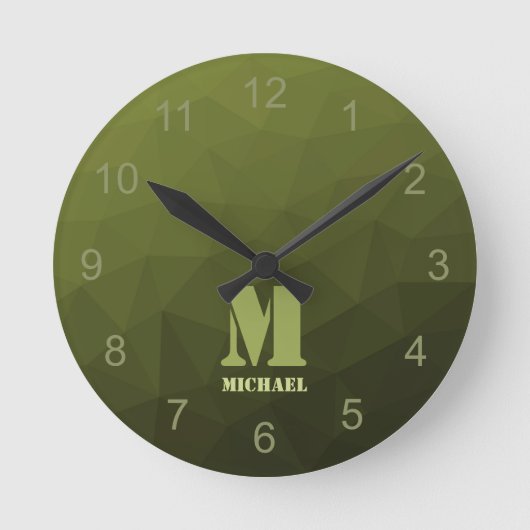 Army Green Oliven geometric mesh muster Monogram Runde Wanduhr (Vorderseite)