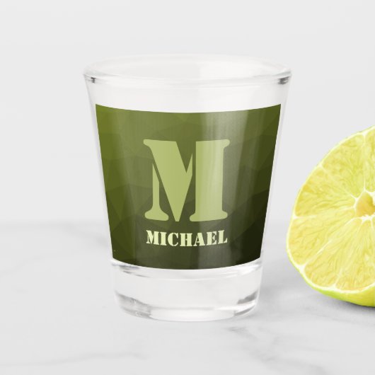 Army Green Oliven geometric mesh muster Monogram Schnapsglas (Vorderseite)