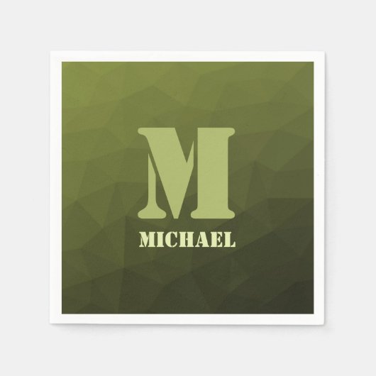 Army Green Oliven geometric mesh muster Monogram Serviette (Vorderseite)