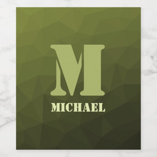 Army Green Oliven geometric mesh muster Monogram Weinetikett (Einzelnes Label)