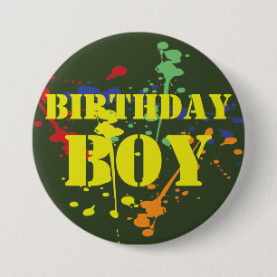 Army Green Paintball Party Birthday Boy Button
