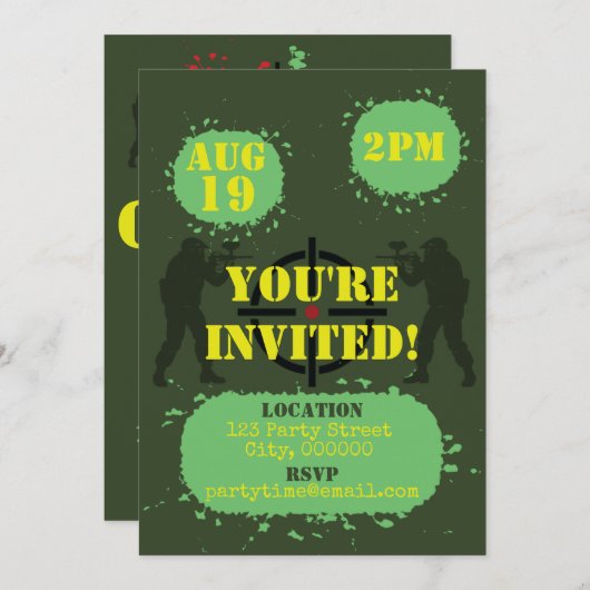 Army Green Paintball Party Einladung (Vorne/Hinten)