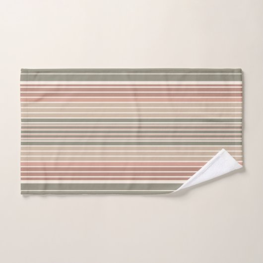 Army Green Pink Stripes Badhandtuch Set (Handtuch)
