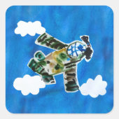 Army Jet "Kunst von Kindern" Quadratischer Aufkleber (Vorderseite)