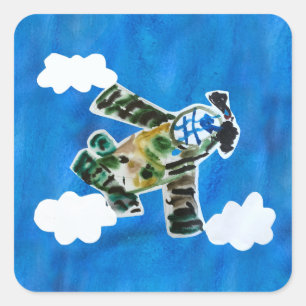 Army Jet "Kunst von Kindern" Quadratischer Aufkleber