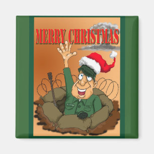 Army Man windet mit Weihnachtsmannmütze Magnet