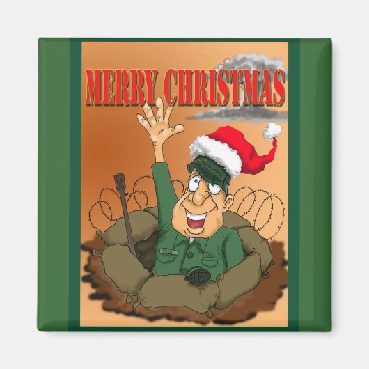 Army Man windet mit Weihnachtsmannmütze Magnet (Vorne)
