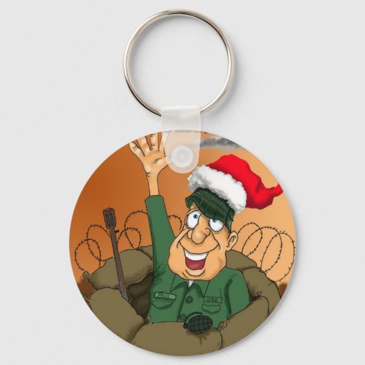 Army Man windet mit Weihnachtsmannmütze Schlüsselanhänger (Vorderseite)