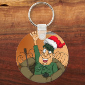 Army Man windet mit Weihnachtsmannmütze Schlüsselanhänger (Vorderseite)