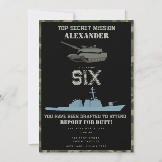 Army Military Camouflage Green Camo Birthday Einladung (Vorderseite)