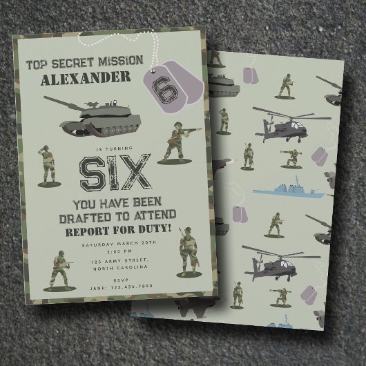 Army Military Camouflage Green Camo Birthday Einladung