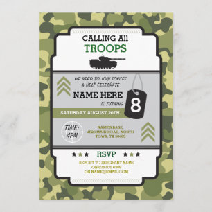 ARMY MILITARY TROOPS TANK INVITE BIRTHDAY EINLADUNG