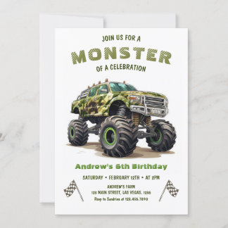 Army Monster Truck Boy Birthday Einladung