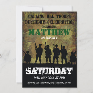Army Rustic Camouflage Soldiers Kindergeburtstag Einladung