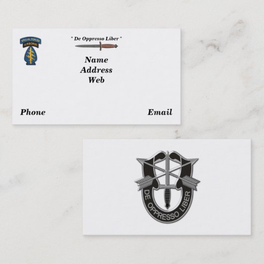 Army Spezialstreitkräfte grüne Berets sf sfg sof v Visitenkarte (Vorne/Hinten)