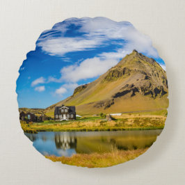 Arnarstapi Amtmansshus und Stapafell, isländisch Rundes Kissen