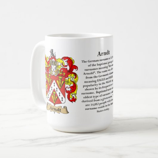 Arndt Familien-Wappen (Wappen) einschließlich oder Kaffeetasse (Vorderseite Links)