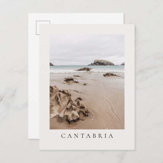 Arnia beach in Spain, neutral aesthetic beach Postkarte (Vorne/Hinten)