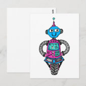 Arnie Robot: Rosa und blau Postkarte (Vorne/Hinten)
